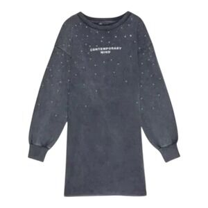 Zara Studded Sweatshirt Dress Sz Large Gray Washed "Contemporary Mind"